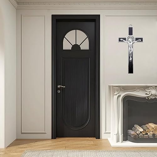 Miniatura 5 de Crucifijo de metal esmaltado de 7 pulgadas, cruz de pared de gran San Benito, medalla INRI, arte de pared con cruz para dar bendición y lo sagrado