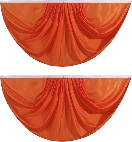 Bandera de abanico plisada de color liso naranja de 3 x 6 pies, 2 banderas de abanico plisadas en color naranja puro para interiores y exteriores,