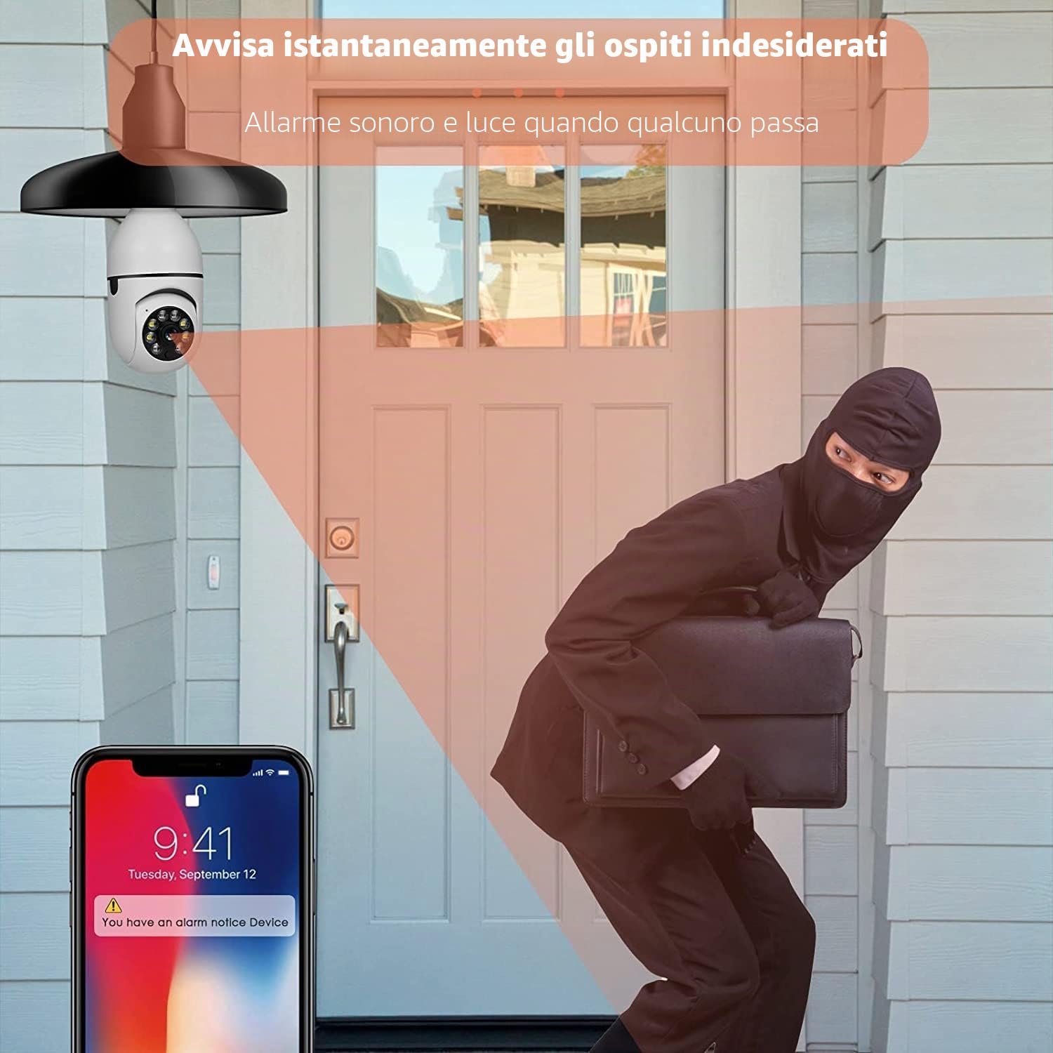 Telecamera di sicurezza della lampadina, E27 WiFi TUYA colori notturna a 360 gradi Pan/Tilt Telecamera IP panoramica,3MP 1080 P Smart Home Sorveglianza Bambini Cam Allarme Due Vie Talk Indoor Pet