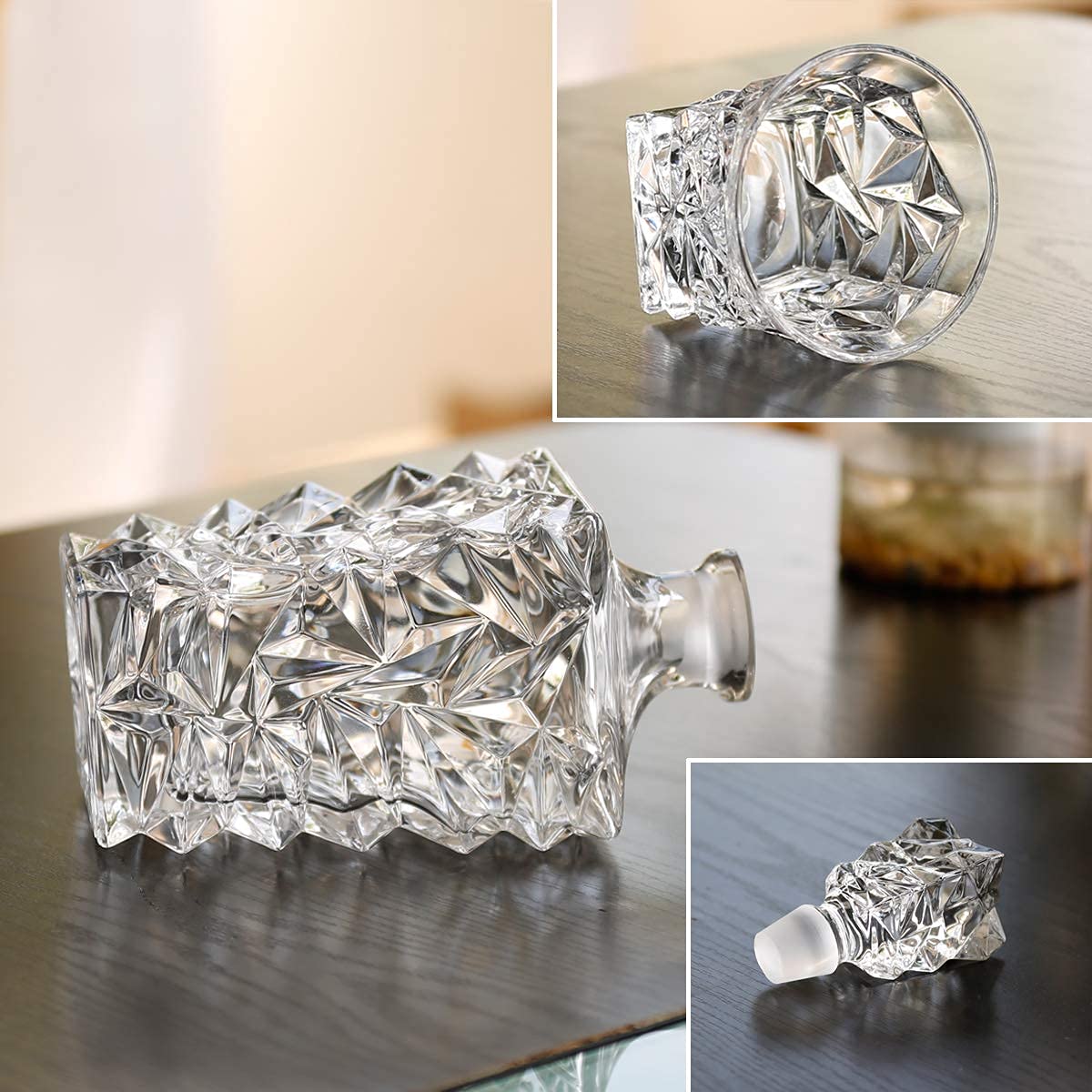 JT Glass Whiskey Decanter Set 7pcs 6whiskey and 1Bottle with Lid 9.3OZ