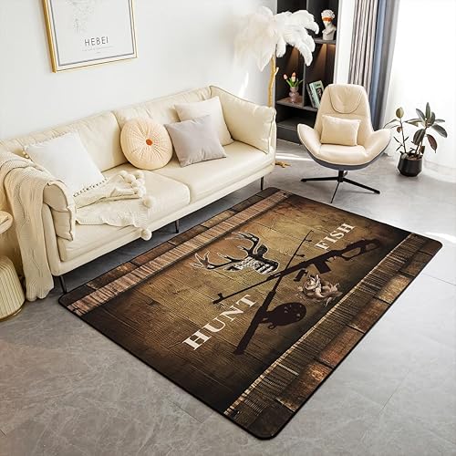 Alfombras de ciervos para sala de estar, dormitorio, niños, granja, pesca, caza, 4 x 5 pies, para mujeres y hombres, cabaña rústica, animales