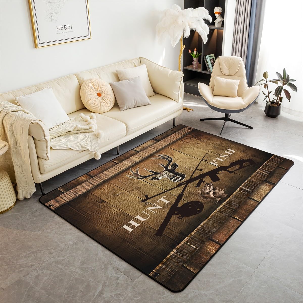 Deer Rugs for Living Room Bedroom Kids Farmhouse Fishing Hunting Area Rug 3'x5' Women Men Rustic Cabin Wild Animal Decorative Carpet Floor Mat Bedroom