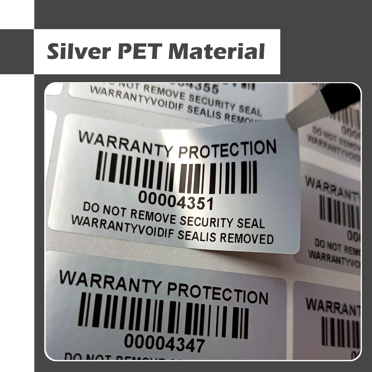 160pcs Tamper Evident Barcode Stickers with Individual Serial Number Security Warranty Void Sticker,Sealing Label for Package(1.6x0.8 inches,Silver) - Image 5