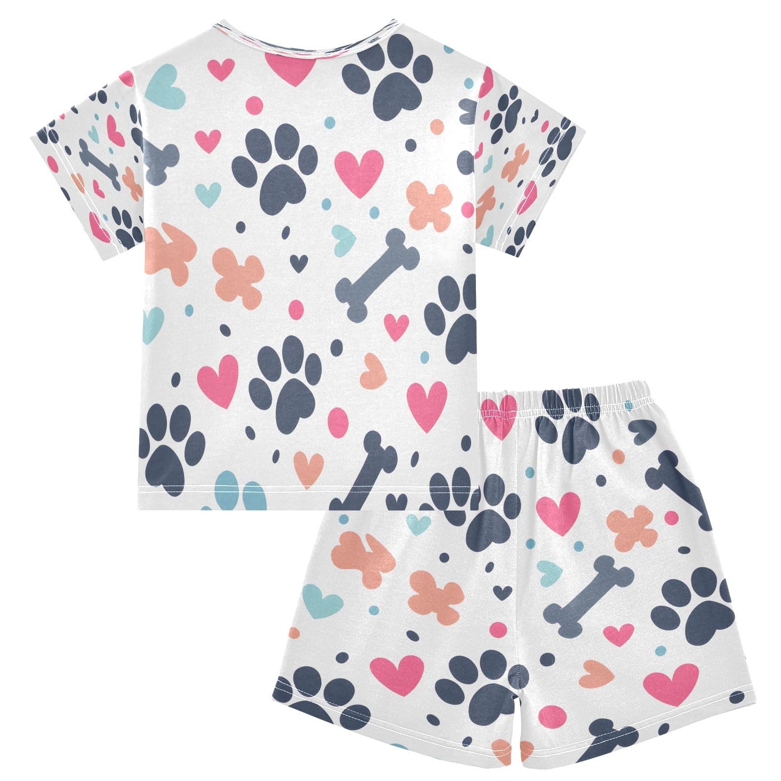senya Paw Bone and Hearts 1 Summer Pajamas Set Short Cotton Sleepwear 2 Piece Multicolor