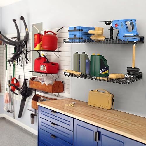 Miniatura 2 de WALMANN Paquete de 2 estantes de pared de garaje, estantes de almacenamiento de pared de 23.5 x 12 pulgadas para garaje, armario, lavandería,
