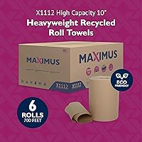 Vista 2 de Maximus X1112 - Toallas de papel recicladas pesadas de 10 pulgadas con absorción superior, rollos de toallas de papel comerciales naturales