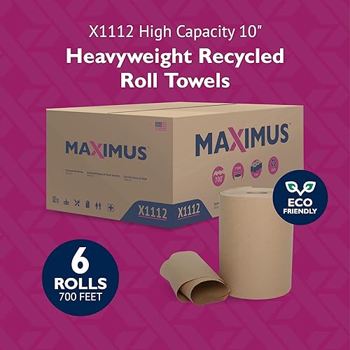 Miniatura 8 de Maximus X0907 - Toallas de papel recicladas con absorción superior, rollos de toallas de papel comerciales de 10 pulgadas adecuadas para oficinas