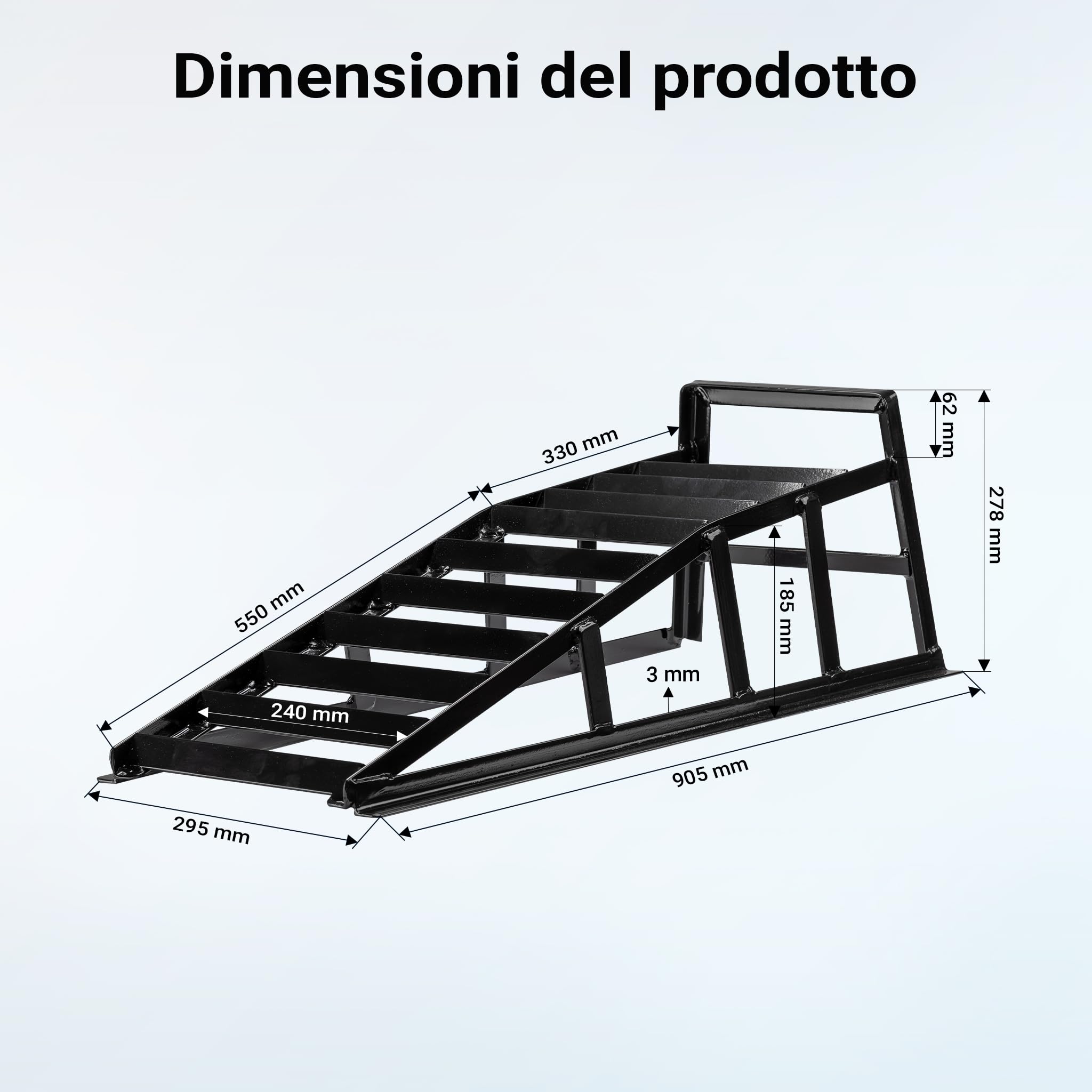 Wiltec 2x Rampe auto con portata fino a 2 t per coppia, 905x295x278 mm, pedana sollevamento auto, rampe di sollevamento in acciaio