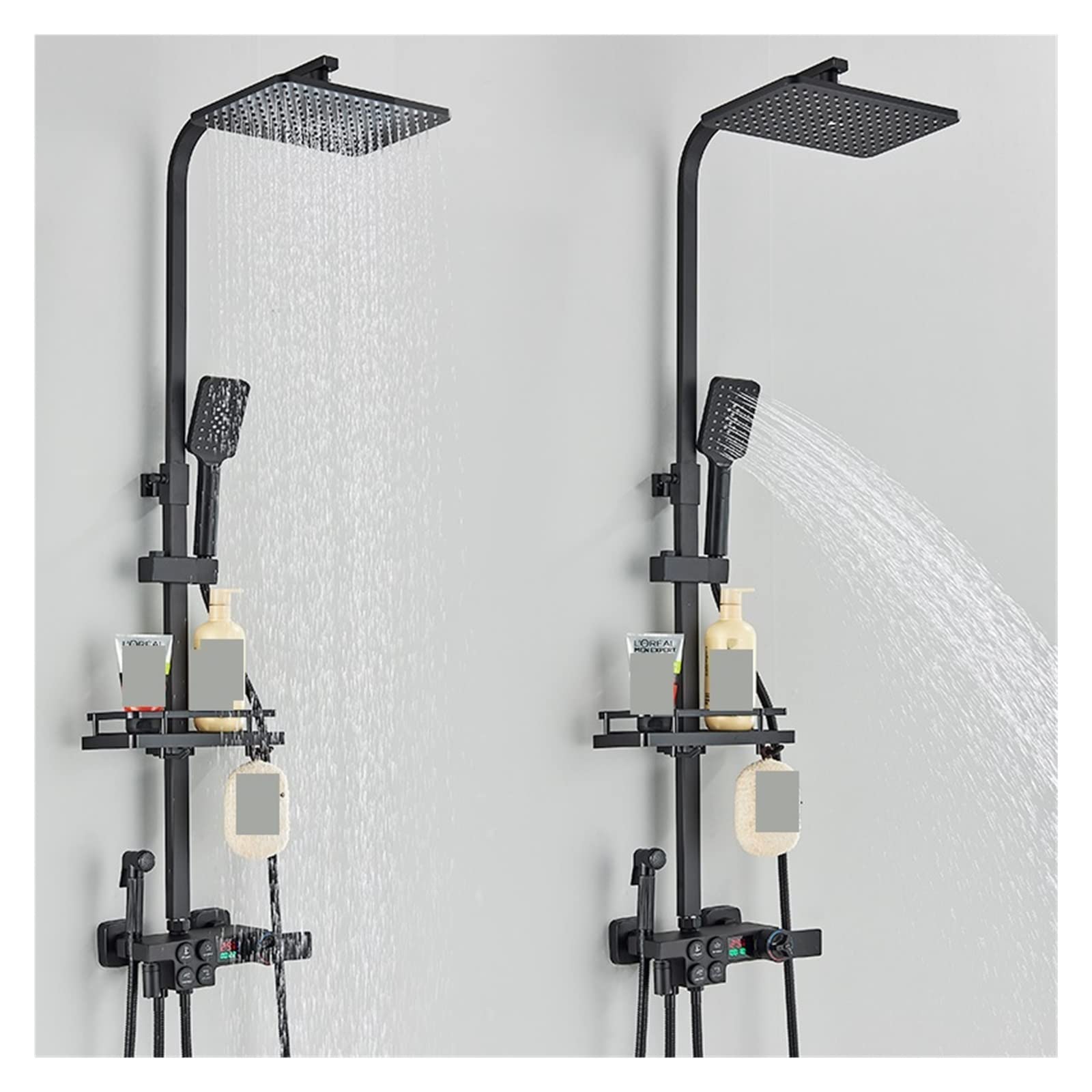 Schwarz Digital Display Thermostat Dusche Wasserhahn 4-Weg Dusche Mixer Button Control Smart Dusche Wasserhahn for Badezimmer Bidet Wasserhahn(Black Thermostatic)