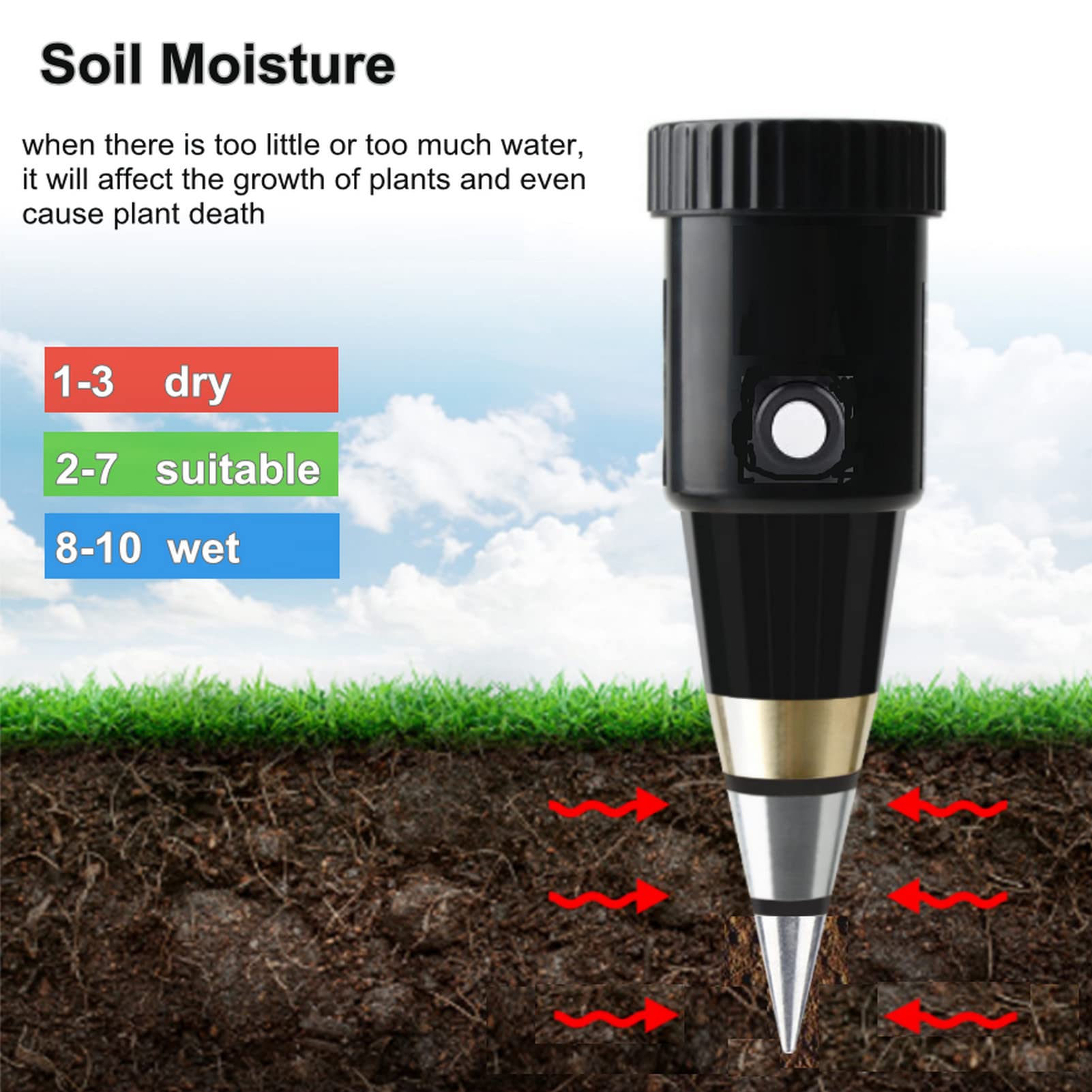 Misuratore Di Umidità E PH Del Suolo 2 In 1 - Per Piante, Prato E Giardino, Sonda 9 Cm, Senza Batterie, Uso Interno/esterno