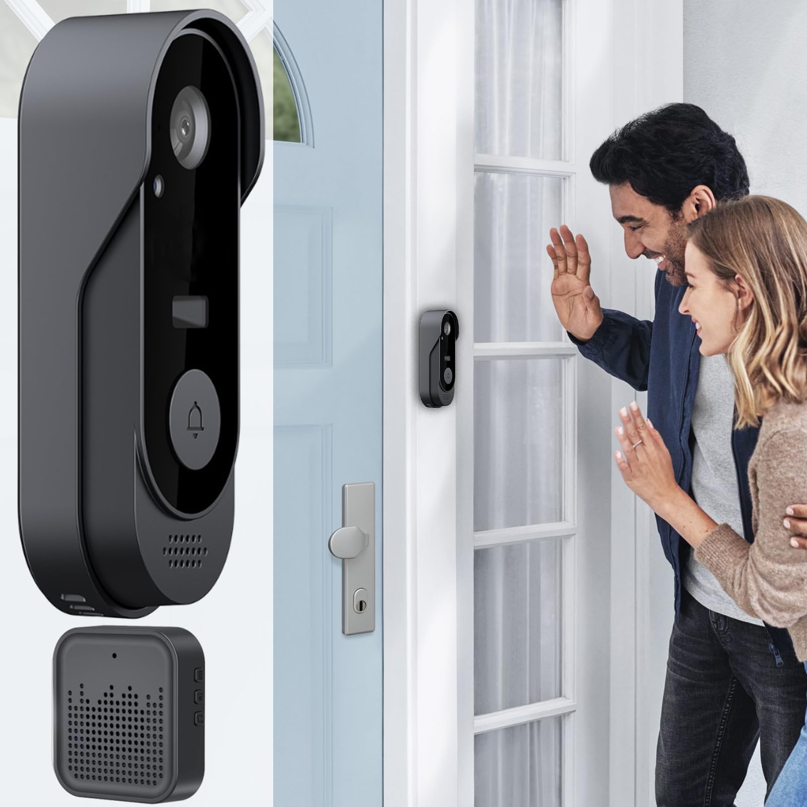 Campanello Wireless con Telecamera Sensore Sicurezza, Monitor, Cloud | Videocitofono di Sicurezza Avvisi Visitatori Notturni Casa, Porta Ingresso, Esterno