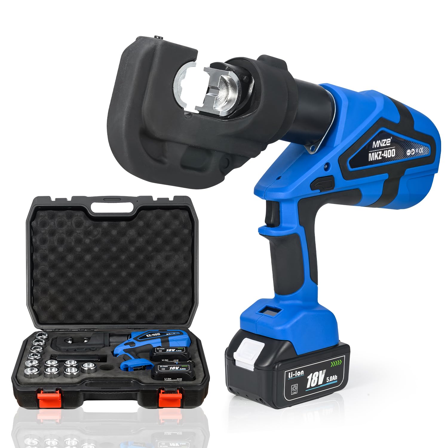 MMNZE Electric Hydraulic Cable Lug Crimping Tool Range 8 AWG-800 MCM Rechargeable Crimper 12 Ton Electrical Terminal Cable Wire Fiber Crimper Kit with