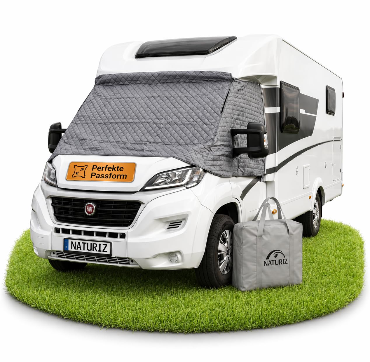 NATURIZ® FIAT Ducato Frontscheibenabdeckung – Premium Windschutzscheibenabdeckung - Thermomatte außen mit Sonnenschutz für Wohnmobile – für FIAT Ducato, Citroen Jumper, Peugeot Boxer 2006–2025 (FIAT)