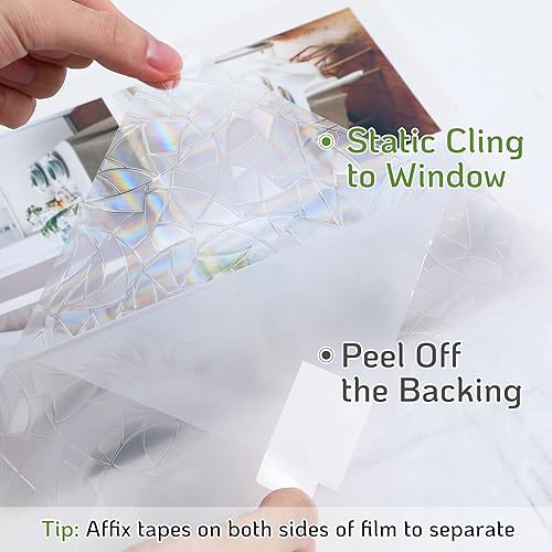 Miniatura 9 de LUTE Película de privacidad para ventana, película de ventana de arco iris, decorativa 3D, adherencia estática, no adhesiva, extraíble, con bloqueo