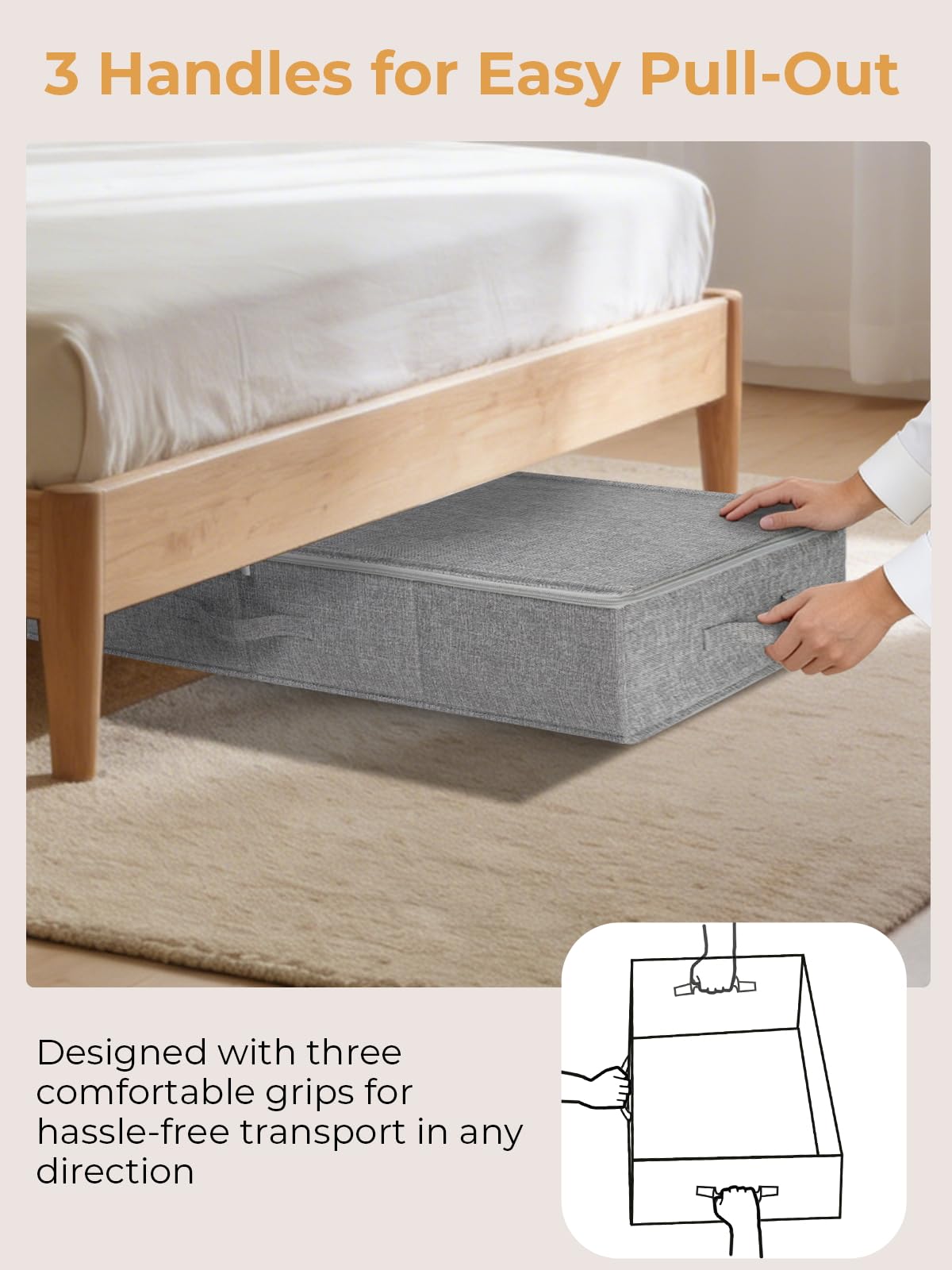 Contenitore sotto il letto, confezione da 2 contenitori portaoggetti con coperchio, pieghevoli, robusti, organizer per cassetti con 3 manici, in tessuto ultra spesso, 76,2 x 38,1 x 17 cm, grigio