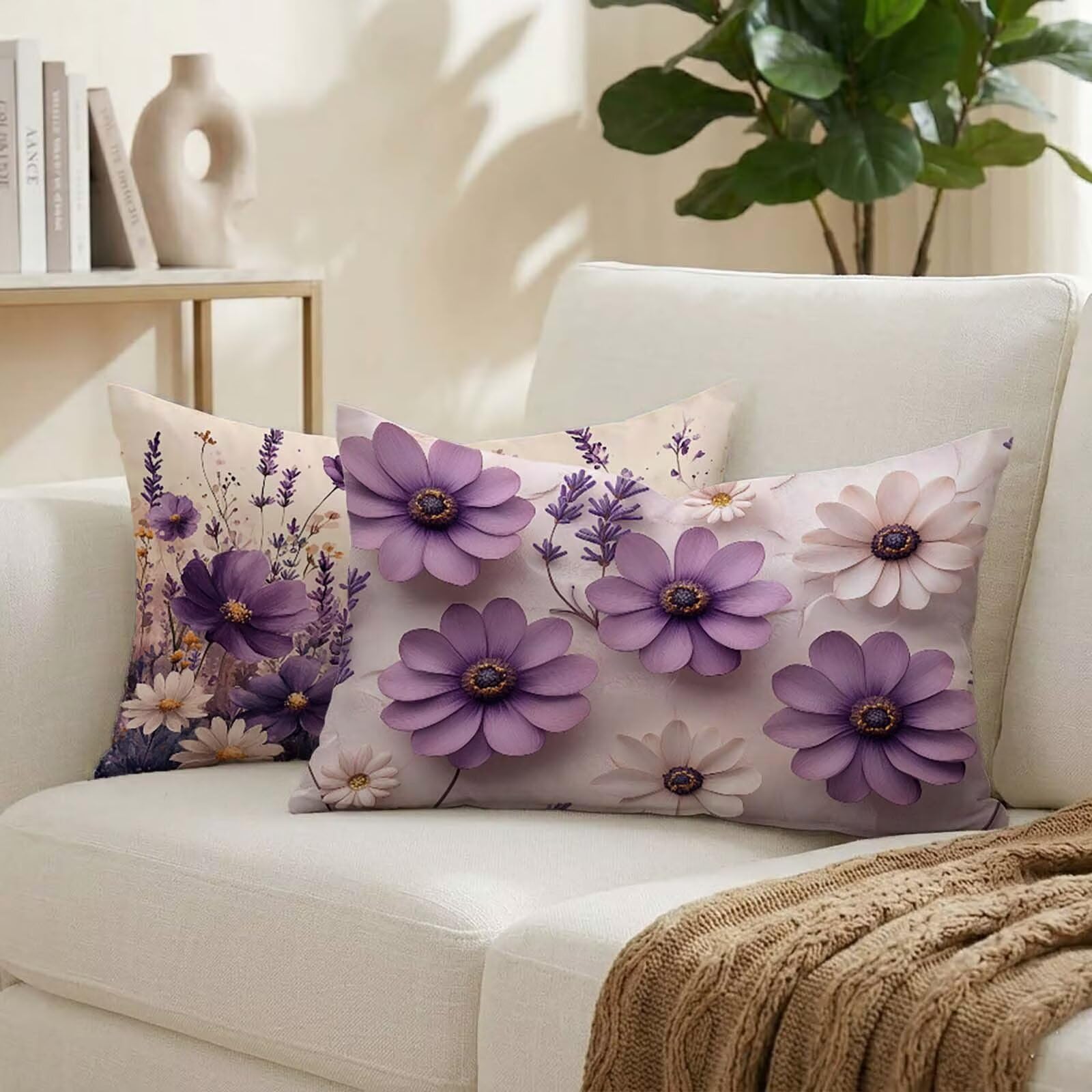 Housse coussin exterieur rectangulaire 40x60 violet impermeable anti-taches
