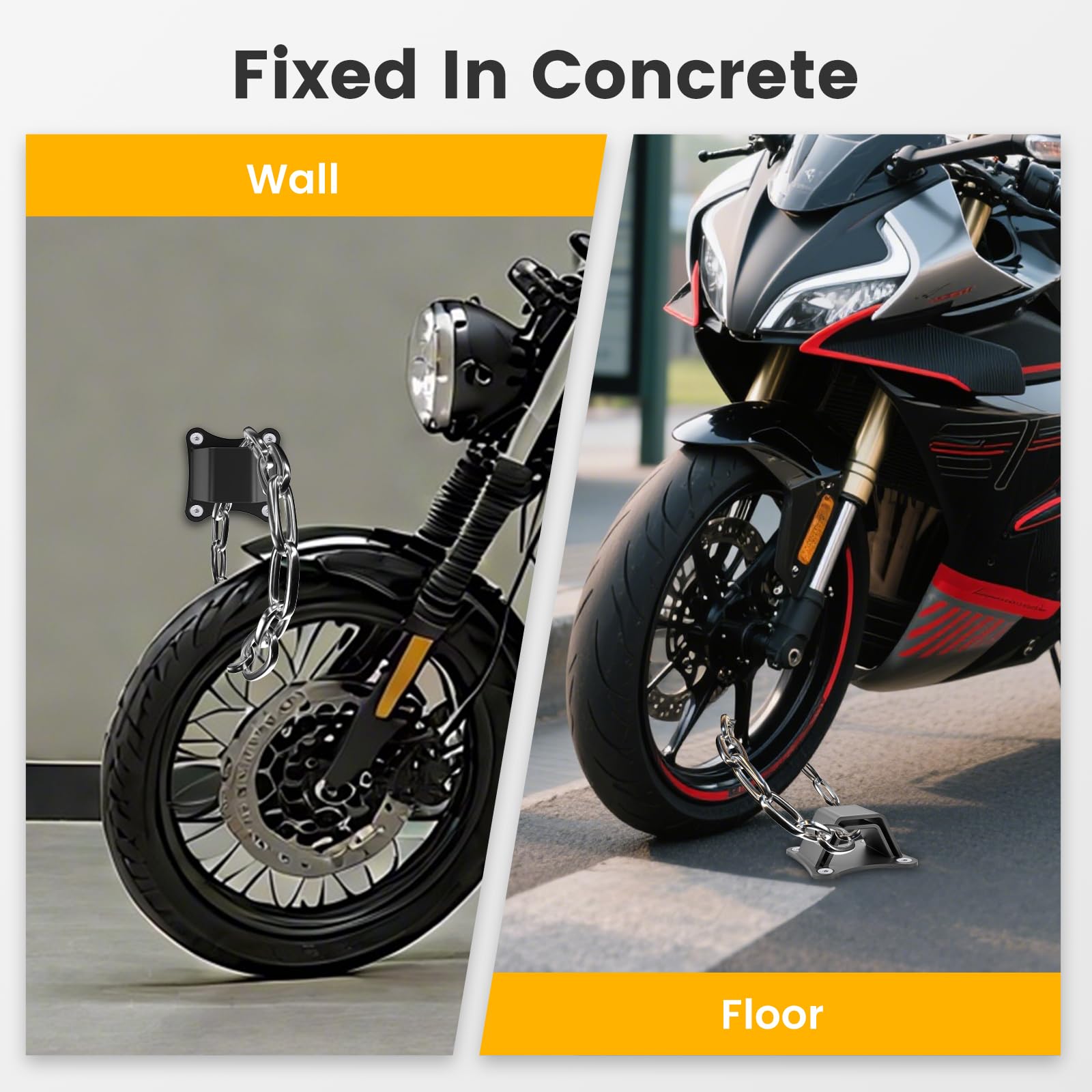 Anclaje de Pared Moto | Anclaje de Suelo Bicicleta | Acero de Alta Resistencia de 6 mm | Arco Doble y 4 Puntos de Anclaje | Tornillos de Acero Inoxidable 304 | Protección antirrobo