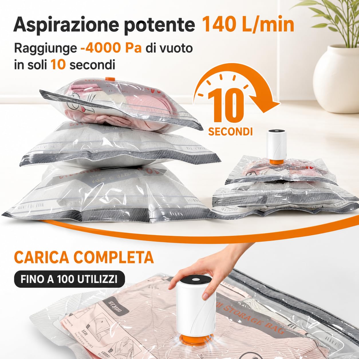 Sacchi Sottovuoto per Vestiti con Pompa Senza Fili, Set da 12 Sacchi di Compressione Riutilizzabili per Viaggio, Valigia, Armadio e Organizzazione, 2 x 50 x 60 cm, 5 x 40 x 60 cm, 5 x 40 x 50 cm
