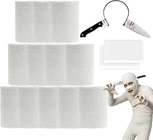 Halloween Mummy Bandage Wrap Costumes Accessories, 60 Yards, 12 Rolls with Fake Knife Headband
