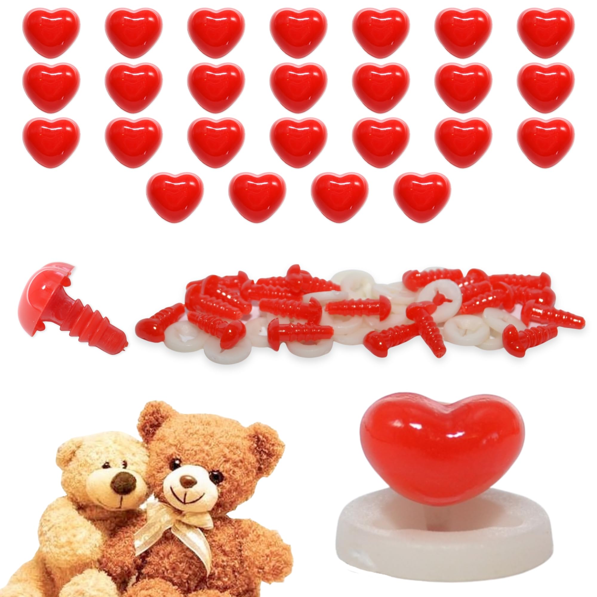 celloexpress 7mm x 5mm Bright Red Heart Noses with Plastic Backs - Safety Noses for Soft Toy Teddy Bear Animal Making (Pack of 25) — image 1