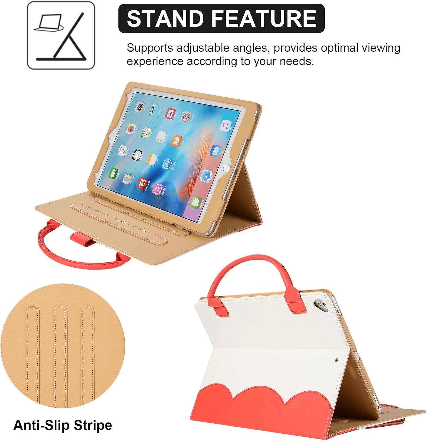 Dteck for iPad Mini 7 8.3" (A17 Pro, 7th Gen), Mini 6 (6th Gen) 8.3 inch Smart Folio Case, Handbag Style, with Handle, Stand, Pocket, Auto Sleep Wake, PU Leather Lightweight Protective Flip Cover, Red image 4