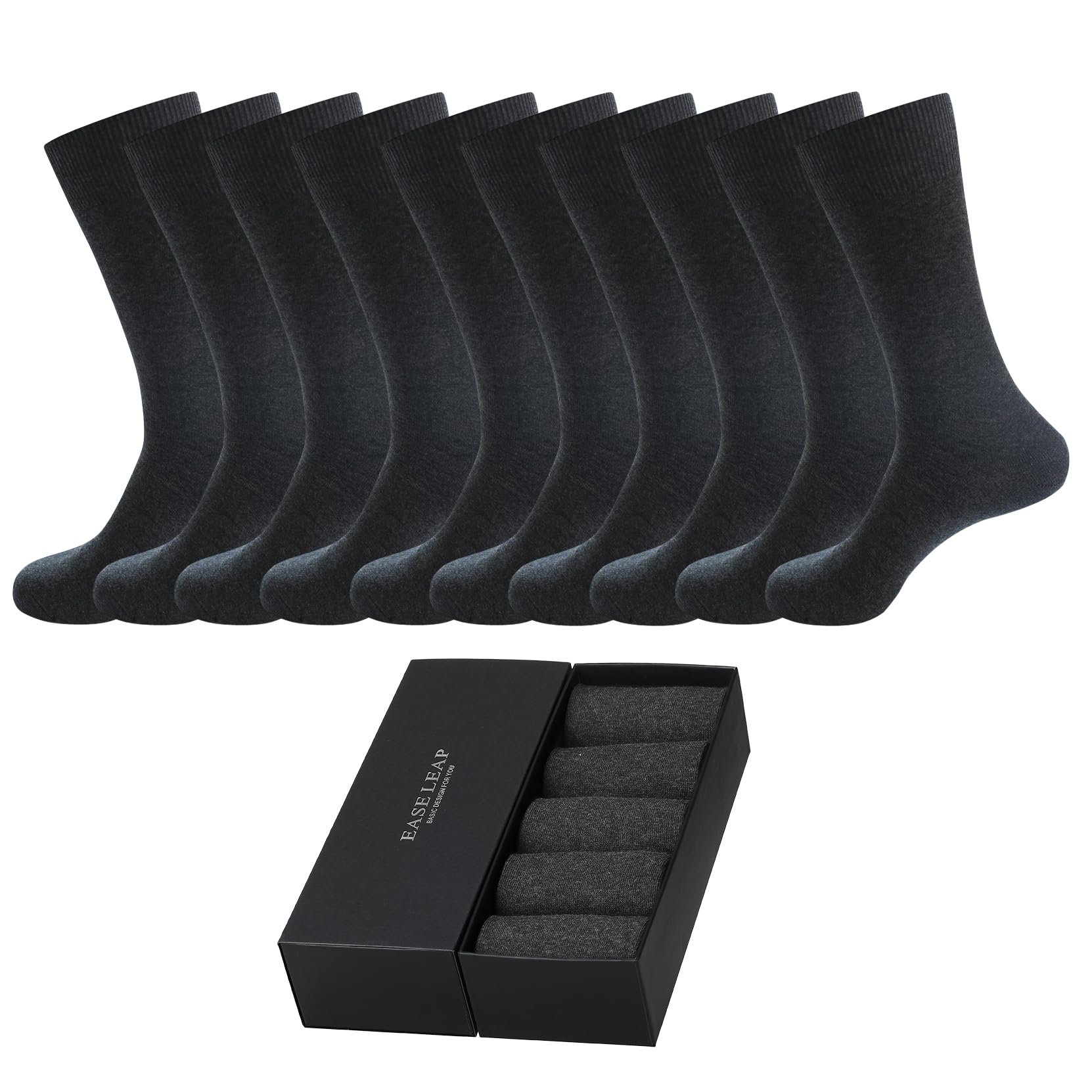 EASE LEAP 10 Paar Herrensocken - Herren Söckchen aus Baumwolle - Bequeme Business Socken - Knöchelhoch & Atmungsaktiv - Formelle Männer Socken mit Geschenkbox - Hellgrau 39-50