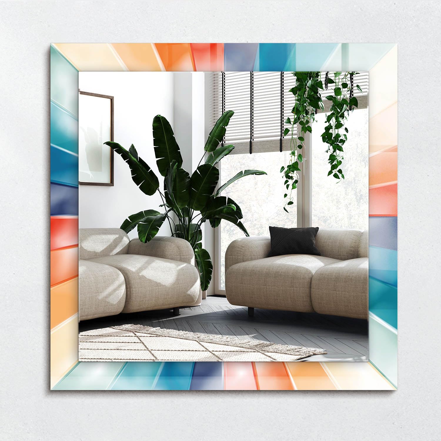 Miroir de salle de bain 60x60 cm suspendu pour un style minimaliste et coloré