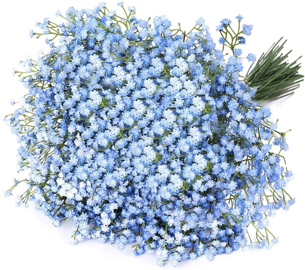 Minwegi Blue 10Pcs Artificial Flowers Gypsophila - 28Cm Fake Flowers For Decoration, Waterproof Faux Baby Breath Flowers For Home Wedding Party Decor