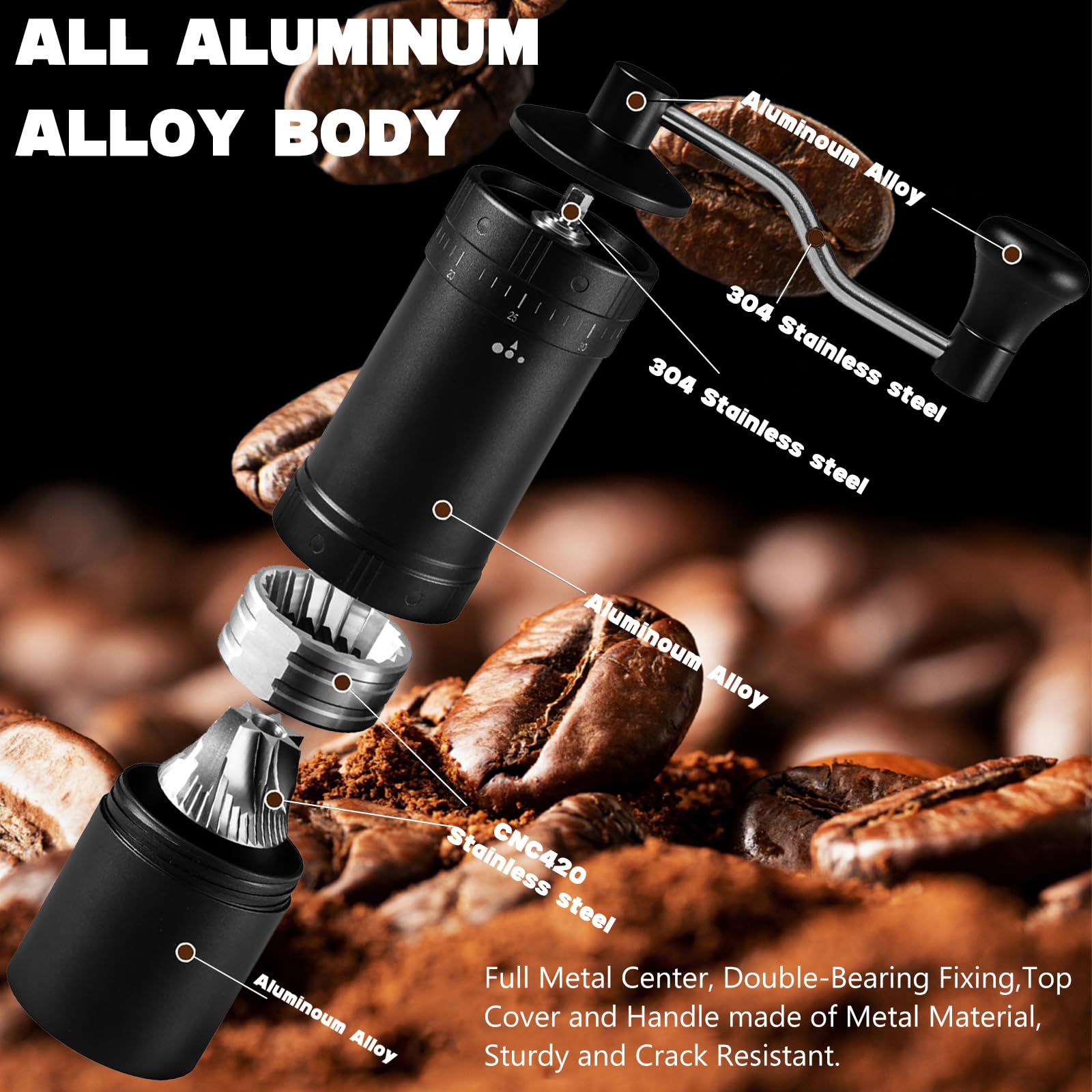 Manual Coffee Grinder - Stainless Steel Burr 25g Capacity Adjustable Setting