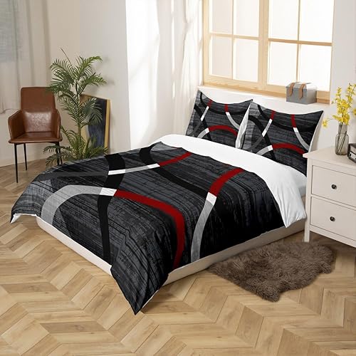 Miniatura 4 de Juego de ropa de cama retro a rayas circulares, tamaño Queen, funda de edredón para niños y niñas, juego de funda de edredón moderna abstracta