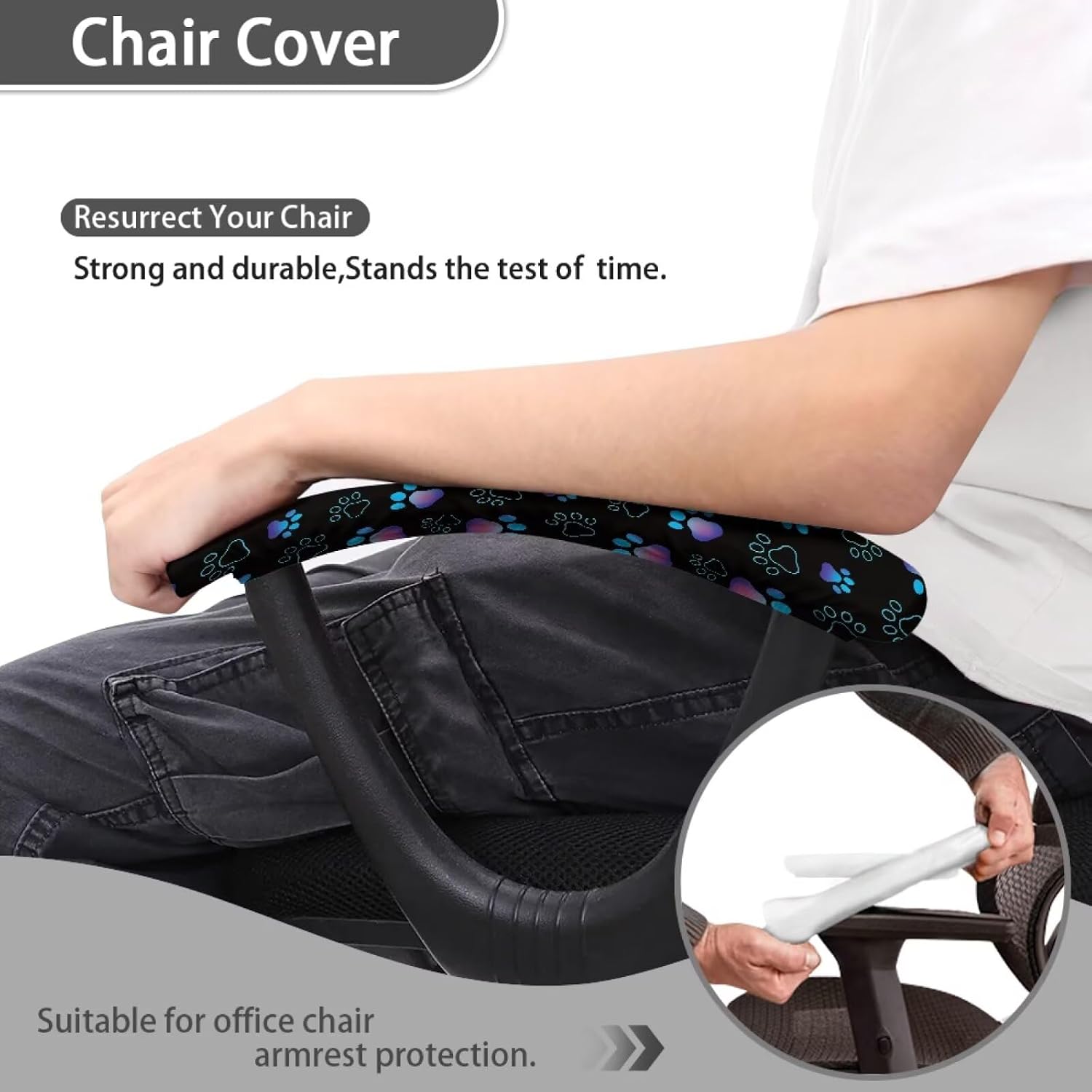 Dog Paw Print Office Chair Armrest Covers, 2Pcs Office Removable Arm Rest Covering, Elastic Chair Armrest Covers, Office Seat Hand Rest Protector