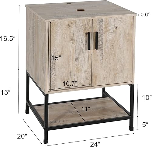 Miniatura 2 de eclife Lavabo de tocador de baño de 24 pulgadas con soporte de metal moderno con estante inferior, roble (sin fregadero)