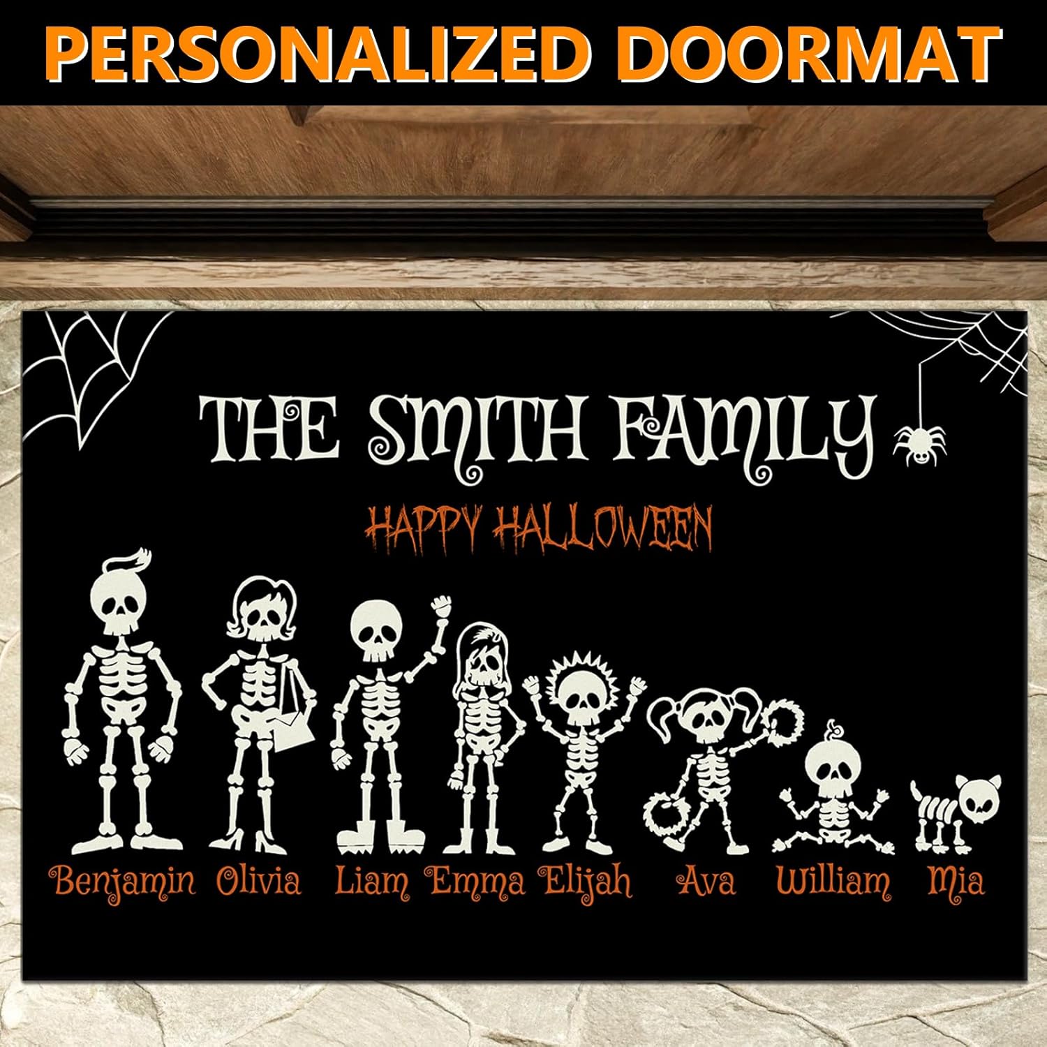Custom Family Name Halloween Mats - Personalized Name Doormat, Outdoor Party Decor, Welcome Mat for Front Door