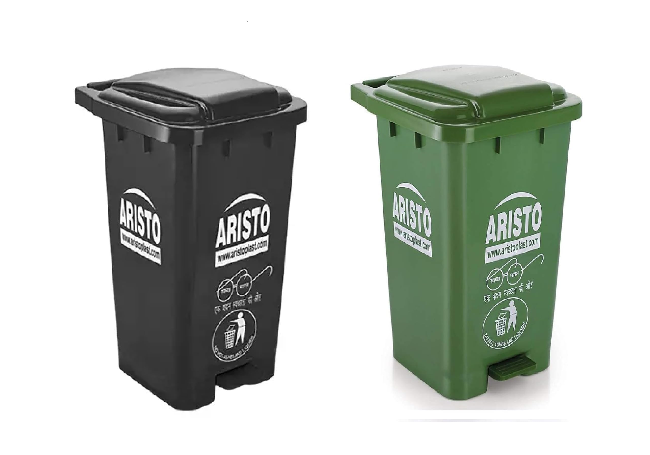 ARISTO 70L Pedal Dustbin - Black/Green -1