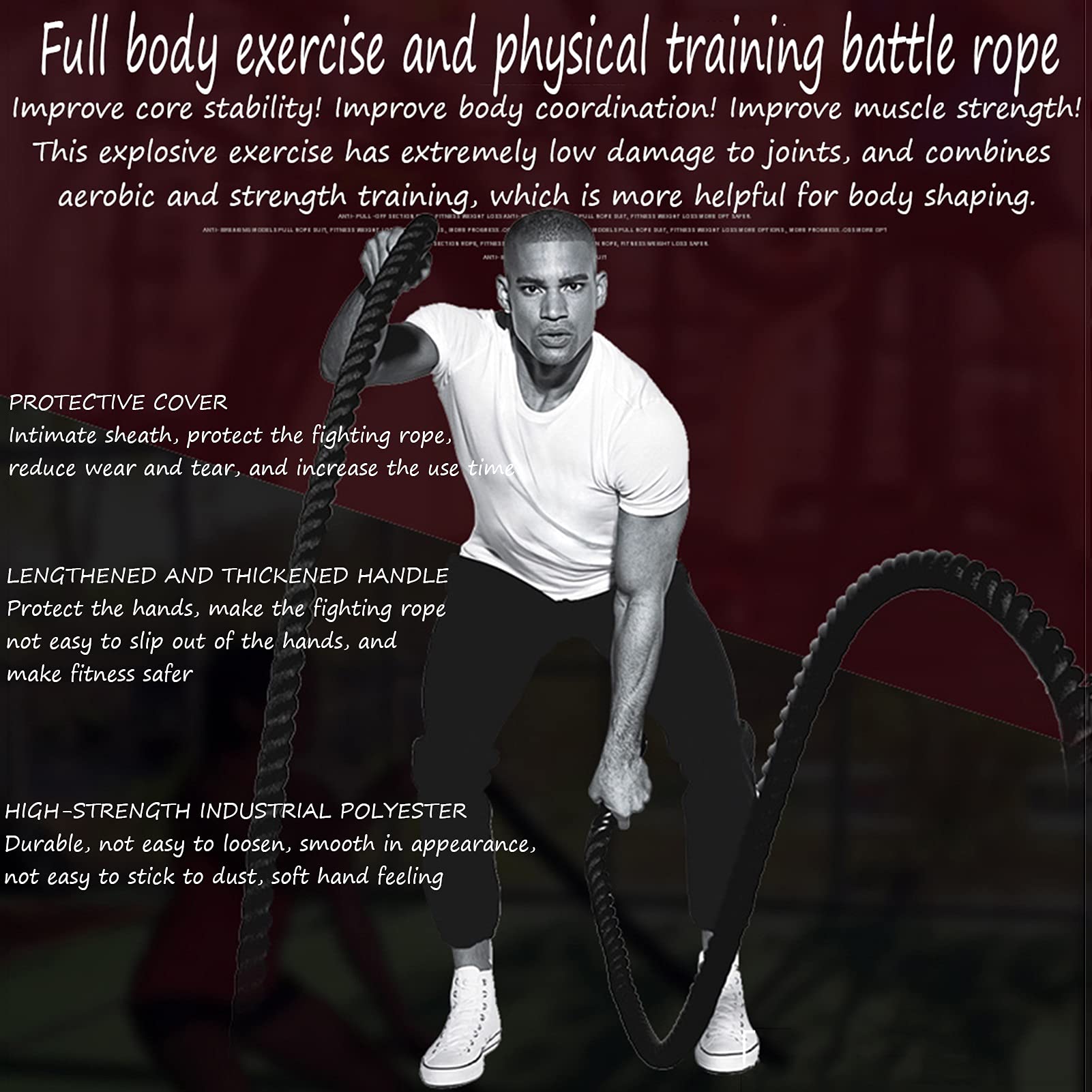 Battle Rope Corda per Esercizi Fitness per Adulti, Corda per Onde di velocità per Esercizi A Casa E in Palestra, Corde Slam Heavy Duty Ideal per Bruciare Calorie E Grassi, per Interni Ed Esterni