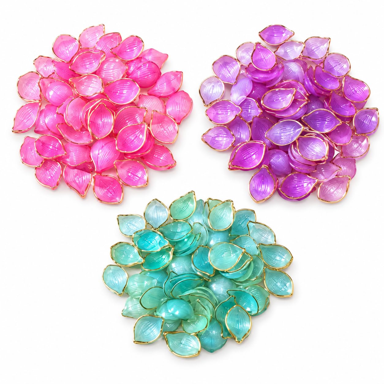 Pack of 300 Artificial Resin Flower Petals – Pearl Pink, Lavender Purple & Sea Green | Gold Edge Petals for Resin Art, Jewelry Making, DIY Crafts, Brooches & Home Decor-image-31
