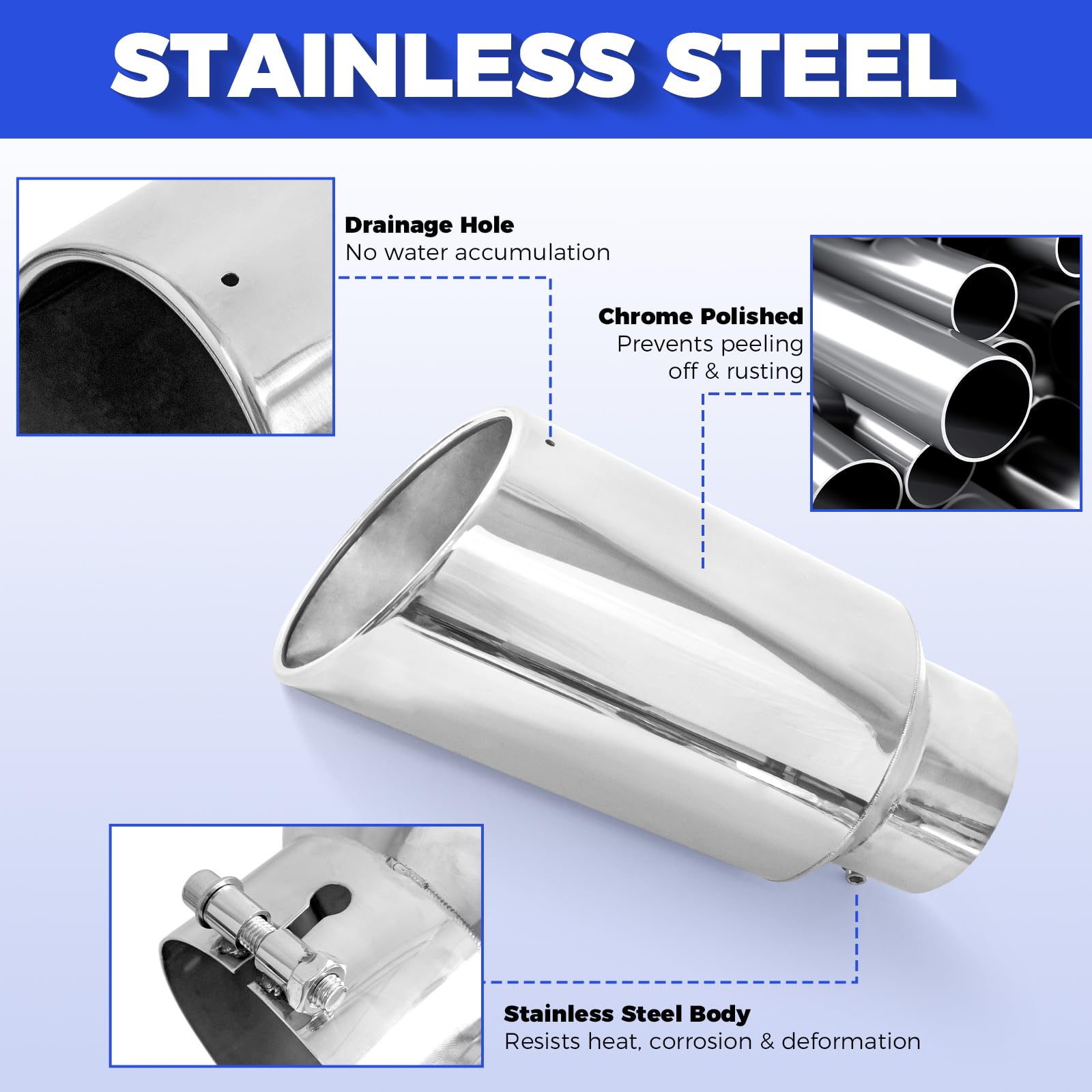 Rolled Edge Diesel Tip Stainless Steel Exhaust Tip - 4 Inlet, 7