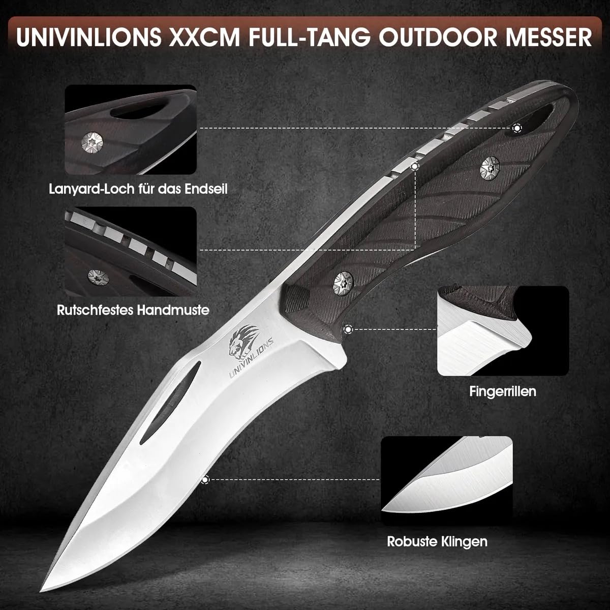 Outdoor Festatehende Klinge 11cm Survival Messer mit Scheide - Camping & Bushcraft Messer mit Holzgriff - Jagdmesser