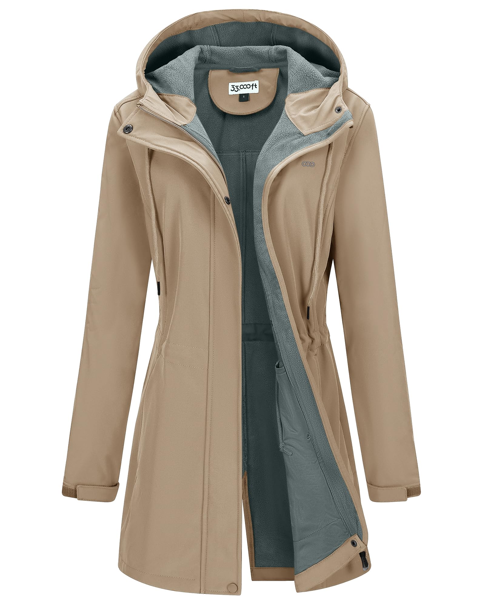 33,000ft Women's Hooded Softshell Jacket Fleece Lined Waterproof Raincoat