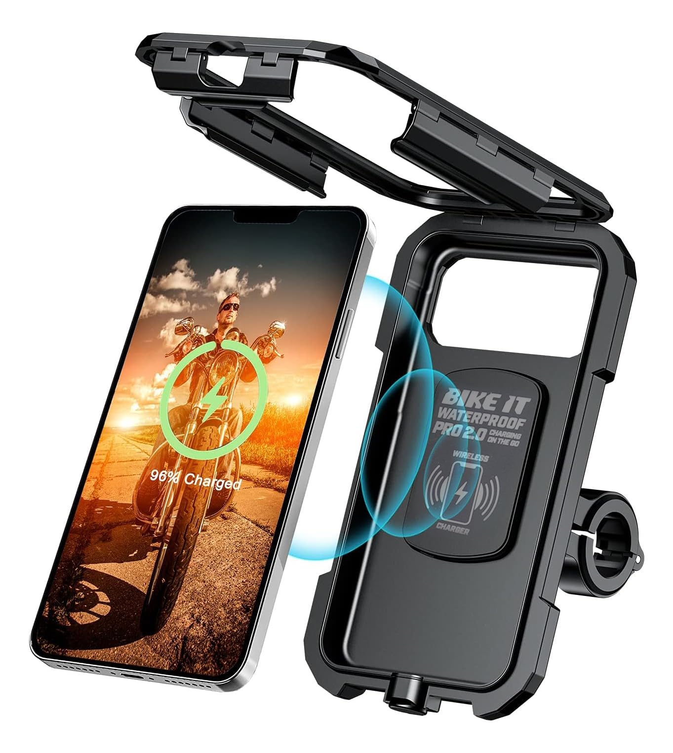 Bike It Waterproof Motorcycle Phone Case With Wireless/USB-C Charger IP67 Waterproof Handlebar Mobile Phone Holder Quick Charge for 5.5"-7" Phones
