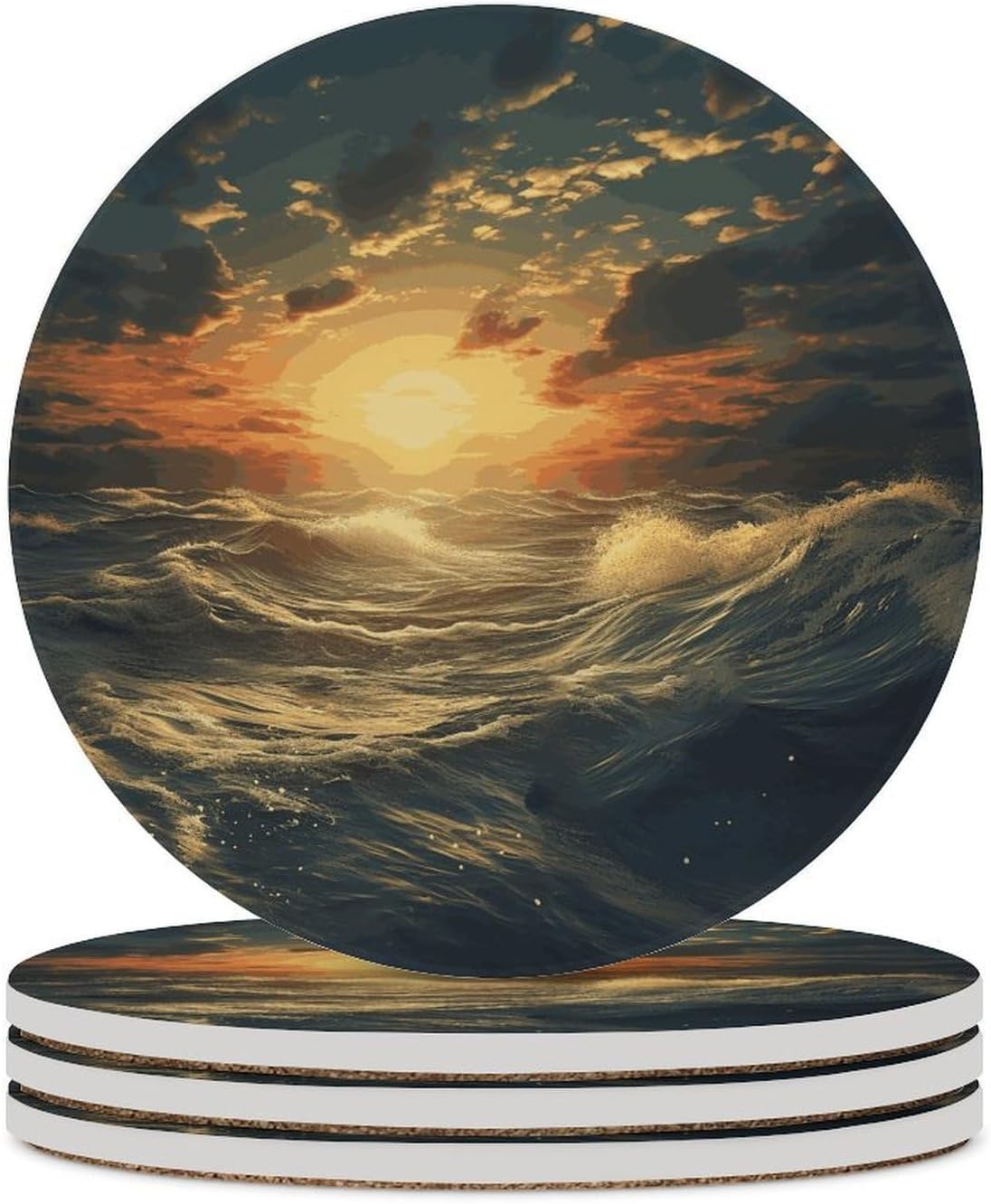 Ocean After Storm Coasters Round Coasters Set Ceramic Stone Coaster with Cork Base Coffee Cup Beverage Cup Mat Cute Funny Table Drinks Coaster for Mugs and Cups Office Kitchen