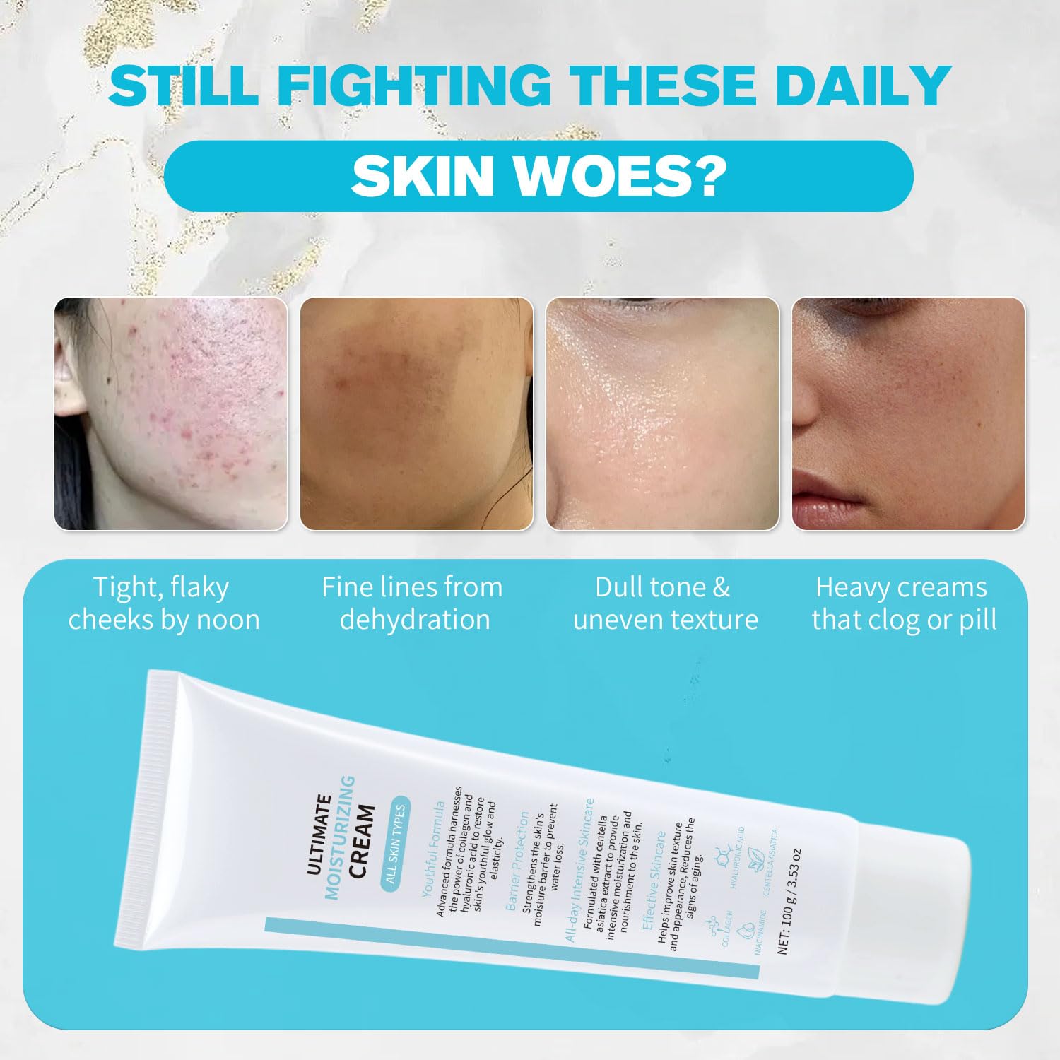 Mtmult Youthful Formula Facial Moisturizer with Niacinamide & Hyaluronic Acid - Face Cream for Deep Hydration, Infused with Centella Asiatica & Collagen - Daily Moisturizer for Youthful Skin - Image 5