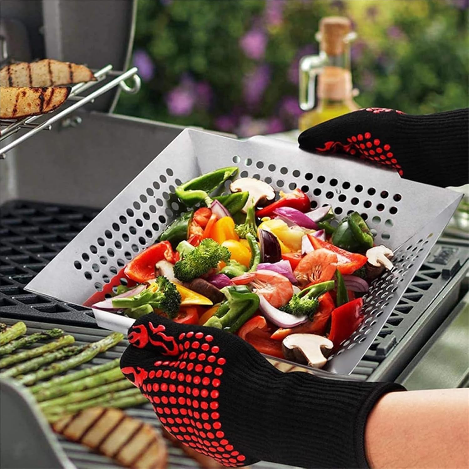 Grill Baskets， Nonstick Grilling Tray Durable Grill Pans for Roasted Veggies Meat Fish Grill Accessories