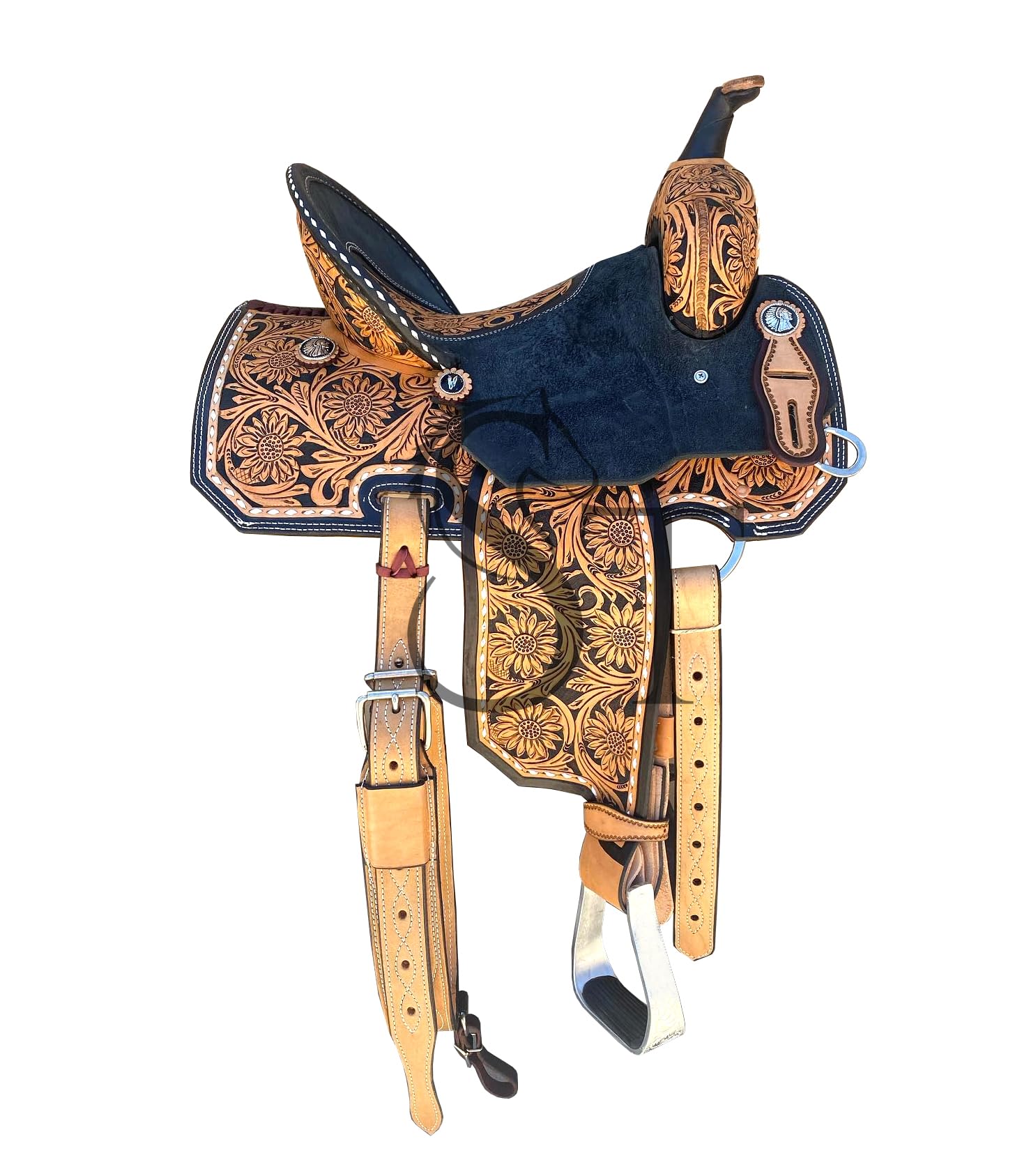 Western Horse Saddle Leather – Sella lavorata a mano con sedile imbottito, staffe regolabili e sartiame durevole – Trail, Ranch & Pleasure Riding (25,4 cm – 45,7 cm) ST-255