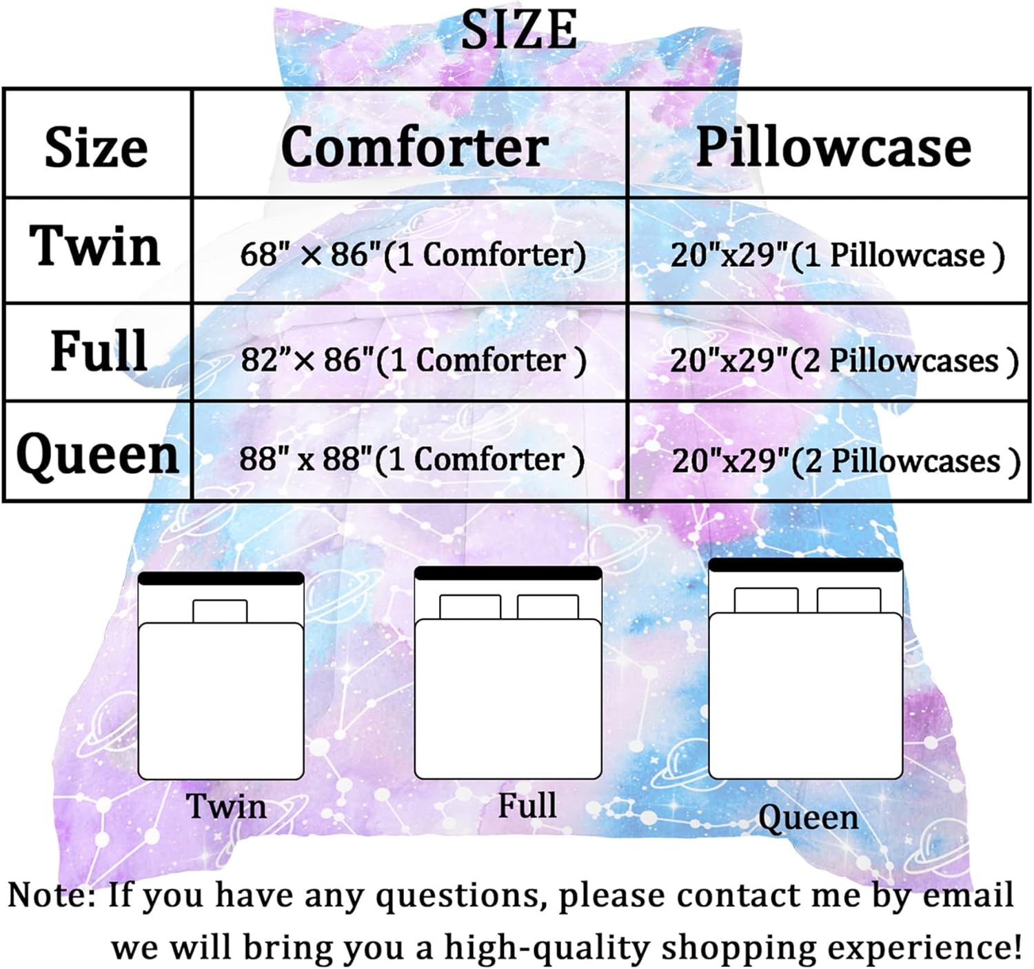 Galaxy Comforter Set Queen - Purple Galaxy Bedding Set Queen Size for Girls Bedding Bedroom Decor, All Seasons, 1 Comforter with 2 Pillowcases