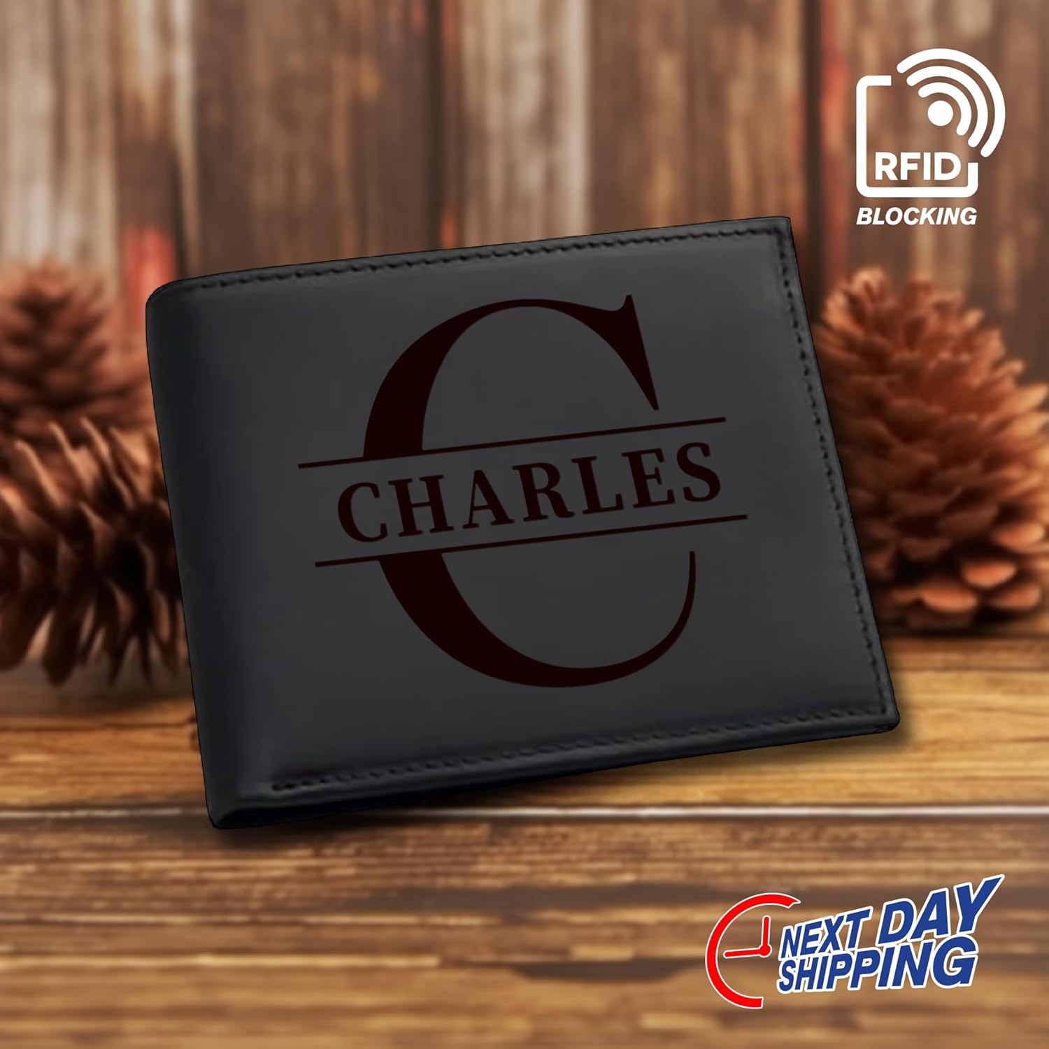 Personalized Leather Wallet for Men – Custom Engraved Name or Initial Monogram – RFID Blocking Bifold Wallet – Slim Front Pocket Card Holder – Custom Gift for Dad, Husband, Boyfriend, or Groomsmen - Image 4