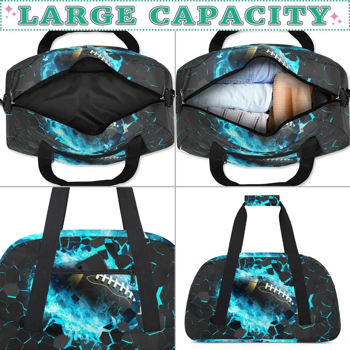 Football Kids Duffle Bag, Overnight Weekender Bag Travel Duffle Bag Carry-On Tote for Swim Sport Gym Bag for Boys Girls
