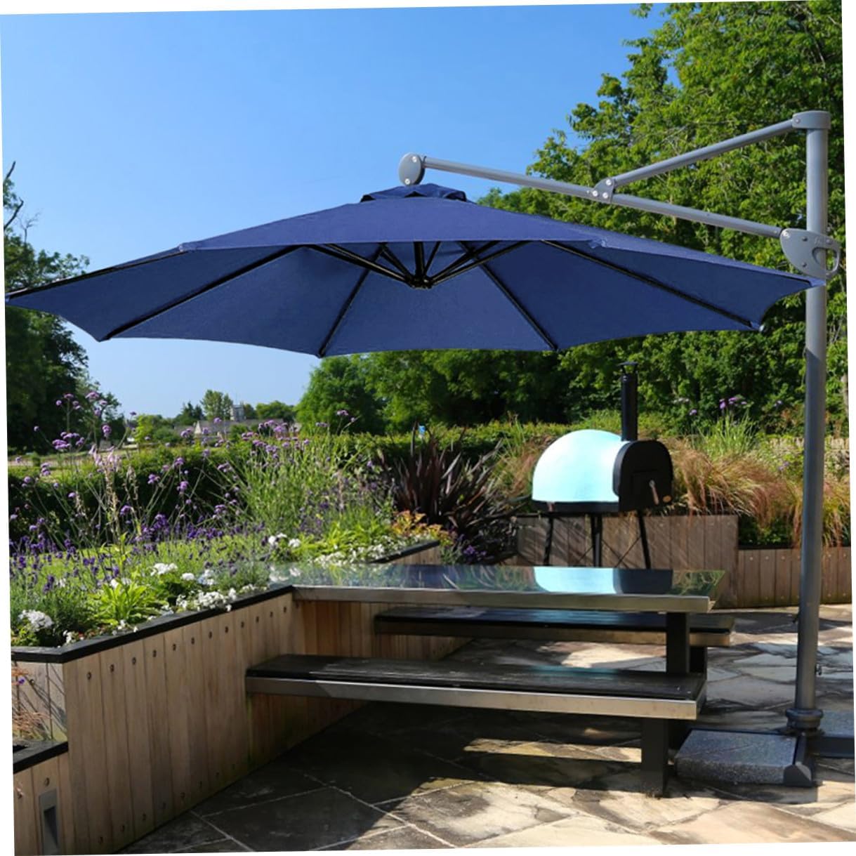 Lurrose Patio Umbrella Fabric Replacement Canopy 2.7m 8-rib Polyester Sunshade Rainproof Cover for Outdoor Yard and Beach Umbrella