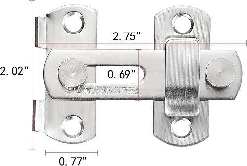 Miniatura 2 de Paquete de 2 pestillos para puerta de granero, 2.75 x 2.02 pulgadas, níquel cepillado, acero inoxidable, cerraduras de puerta abatibles, cerraduras