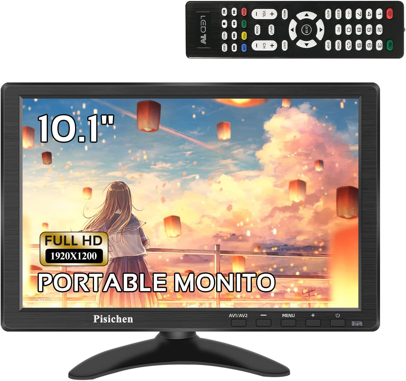         Pisichen Small HDMI Monitor - 10.1 inch FHD 1920×1200 IPS Portable Monitor, VGA/HDMI/AV/BNC/USB Ports, Mini Security Monitor for Laptop/Camera/Home/Office       